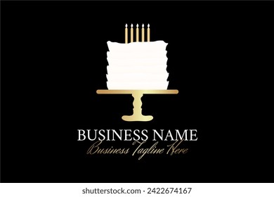 Logo Design with a Cake in Black, gold, white Colors