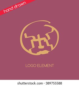 Logo design. Calligraphy Asian-style logo. hand-drawn element of the logo. Sketch logo for creative agencies, art schools, art contest, art store.
