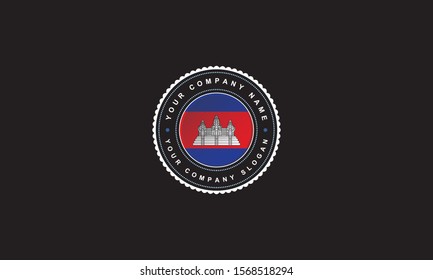 diseño del logo con el concepto de la bandera de Camboya en círculo. Marca roja y azul Vintage y premium