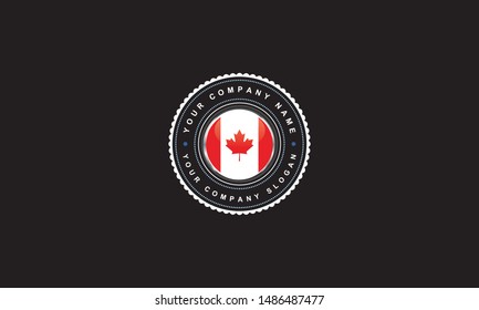 logo design with Canada flag concept in circle. White and Red color and Leaf in center, Badge Vintage and premium
