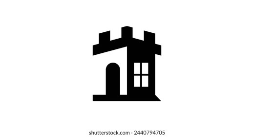 diseño de logotipo castillo y hogar, diseño de logotipo creativo, plantilla, símbolo, icono, idea.