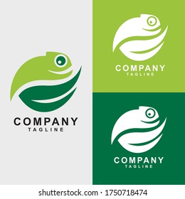 logo design of a chameleon with a visual leaf of yin yang shape balance