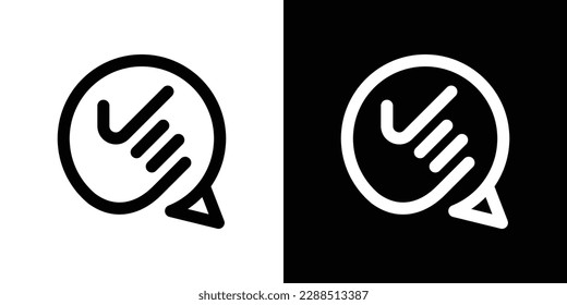 ilustración vectorial del icono de comprobación de diseño de logotipo, de la mano y de la línea de chat