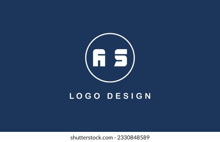 AS logo design with circle blue background template. simple logo concept with white logo color.