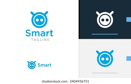 Diseño de logotipo sistema dispositivo azul dispositivo moderno robot tecnología moderna máscara de espía para la tecnología símbolo de icono de la compañía símbolo de la compañía diseño de vector futurista plantilla de diseño moderno sencillo emblema plano negocio favicon