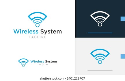 Logo design circle blue wifi wireless device showing signal connection bar for technology company icon symbol sign futuristic vector design template modern simple flat emblem business web favicon