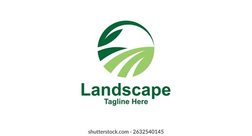 Círculo y paisaje del diseño del logotipo, hoja, naturaleza, diseño creativo y elegante.