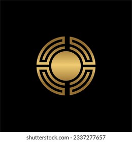 diseño de logotipo Circular Gold Inicial G, Monograma GG con patrón asiático griego para Global Gold Company