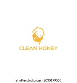 diseño de logotipo Abeja limpia, miel, símbolo, vector. para herramientas y técnicas de limpieza natural.