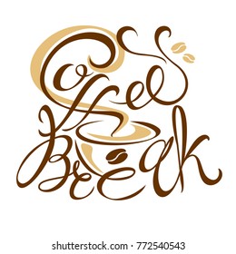 Logo design for a coffee break. Lettering. handmade drawing. 