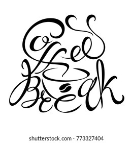 Logo design for a coffee break. Lettering. handmade drawing. Vector.