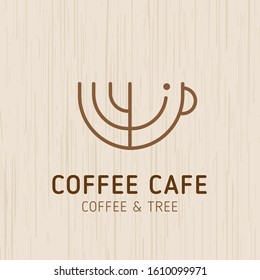 Logo design for Coffee Cafe, Coffee Shop on soft wood background : Tree, Coffee, Friendly concept