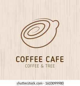 Logo design for Coffee Cafe, Coffee Shop on wood background : Tree and Coffee latte art concept