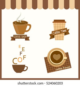 Logo design for coffee cafe shop on beige and brown colors.