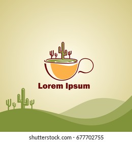 The logo design with a coffee cup and a cactus image are used as a cafe bar, coffee shop, and coffee drink logo, with a vintage style creating a character logo. Sips: Cafe Logo Designs with Cactus 