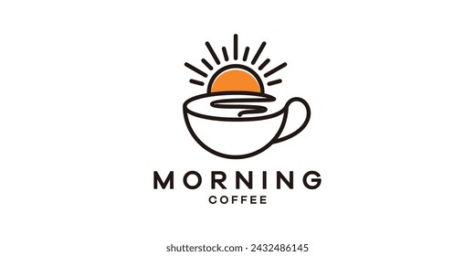 logo design coffee cup with sun, logo design template, creative idea symbol.