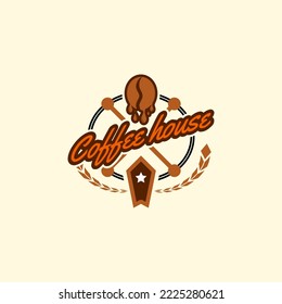 logo design for coffee shop, black and brown logo with bright background