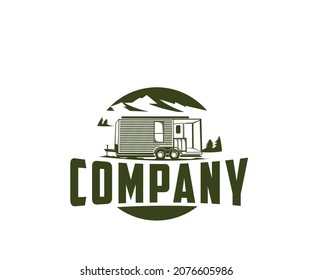 logo design color flat mountain camp trailer