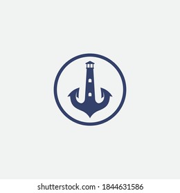 logo design with a combination of anchor and lighthouse