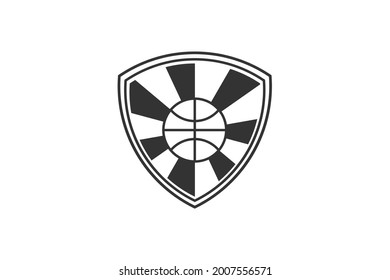 combinación de diseño de logotipo de baloncesto y escudo.