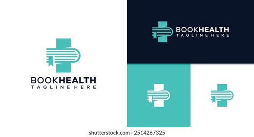 design de logotipo combinação de livro e símbolo plus, saúde, hospital, história, educação, aprendizagem, modelo de logotipo, símbolo, ícone, vetor, ideia inspiradora.