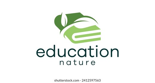 logo design combination of book shape with leaves, educational logo design.