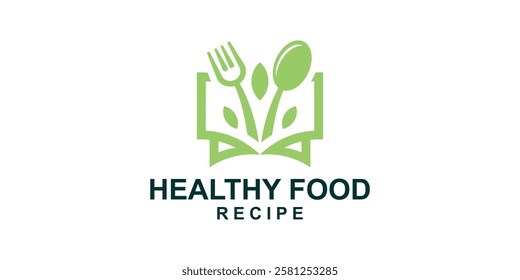 logo design combination of book and spoon fork, food recipe logo, healthy, nutritious, symbol, icon, idea, creative.