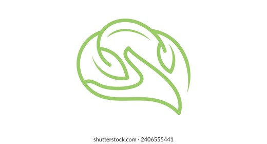 logo design combination of brain shape with plants or leaves, icon, vector, symbol.