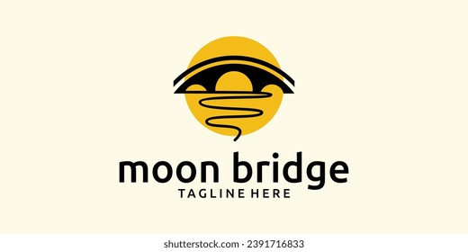 Logo Design Combination of Bridge Shape with Moon, Minimalist Line Logo.