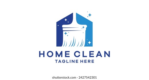 logo design combination of broom with house, logo design template cleanliness symbol idea.