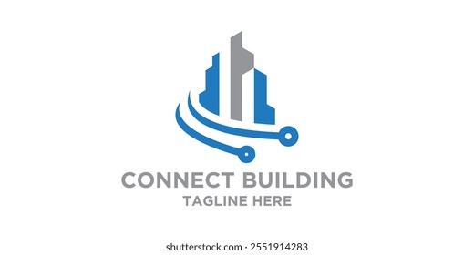 logo design combination of building and connection cable, circuit, symbol, icon, vector, idea, creative.