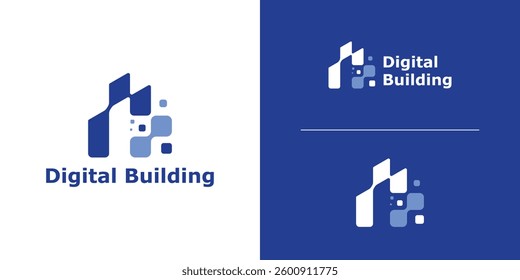 logo design combination of building and digital technology, logo for modern construction technology, icon, symbol, idea, creative.