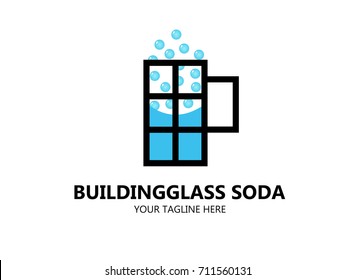 logo design combination of building glass and soft drinks. become a unique logo