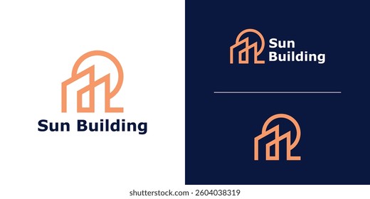 logo design combination of building and sun shapes, construction, house, office, simple and elegant.