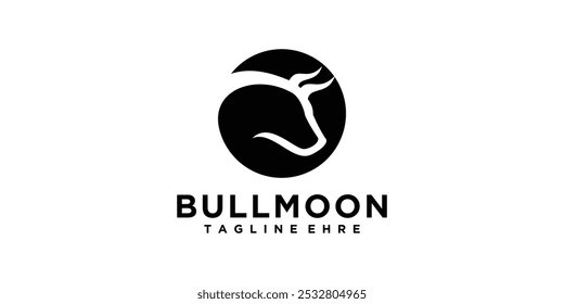 Logo-Design-Kombination von Stier mit Mond, Kreis, Hörner, Logo-Design-Vektor, Symbol, Symbol, Idee, kreativ.