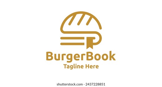 logo design combination of burger with book, logo design template, symbol, icon, creative idea.