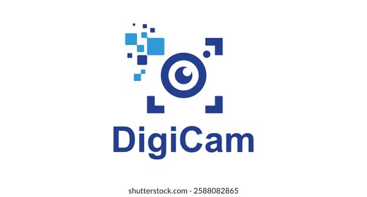 logo design combination of camera and digital technology, logo for digital media, lens, camera, vision, symbol, icon, idea, creative.