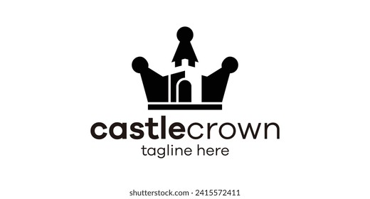 logo design combination of castle shape with crown, negative space logo design.