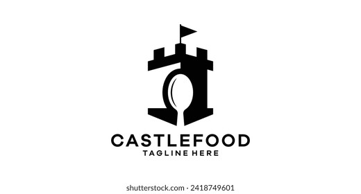 logo design combination of castle shape with spoon, logo design castle food.
