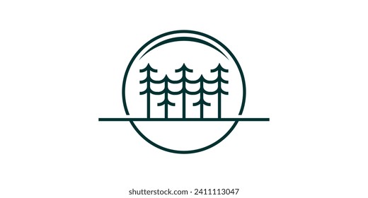logo design combination of circle shapes with pine trees, forests, icons, vectors, symbols.