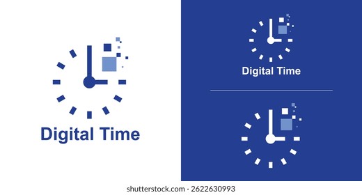 logo design combination clock and digital,logo design time tech,simple and elegant.