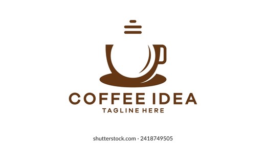 diseño del logotipo combinación de forma de café con lámpara, inteligencia, logotipo del espacio negativo.