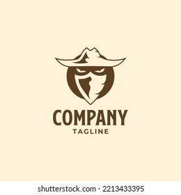 Logo design of a combination of cowboy and shield in a circle.