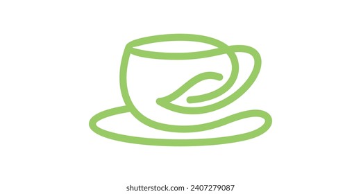 logo design combination of cup shape with tea leaves, minimalist icon, vector, symbol.