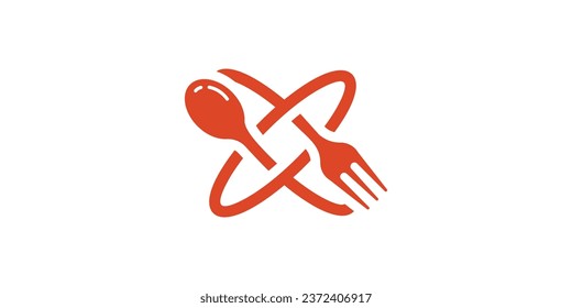 logo design combination of cutlery and planet.