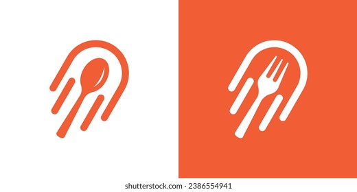 logo design combination of cutlery with rocket or speed.