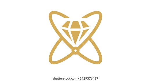 logo design combination of diamond shape with technology, planet and diamond logo design.