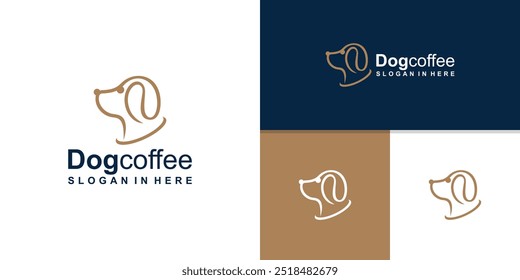 Combinación de diseño de logotipo de cabeza de perro y granos de café, Plantilla de diseño de logotipo, ícono, Vector, inspiración, símbolo.