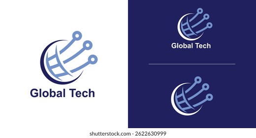 logo design combination of earth and technology, logo for global tech, connect, digital, connect, symbol, icon, idea, creative.