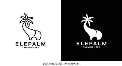 combinación de diseño de logotipo de elefante y palmera, plantilla de diseño de logotipo, idea de símbolo.
